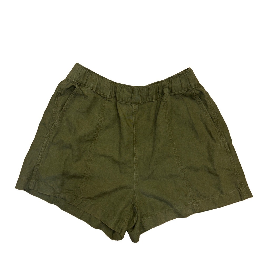Madewell Clean Pull On Shorts in Linen Women's Small Green Stretchy Pockets